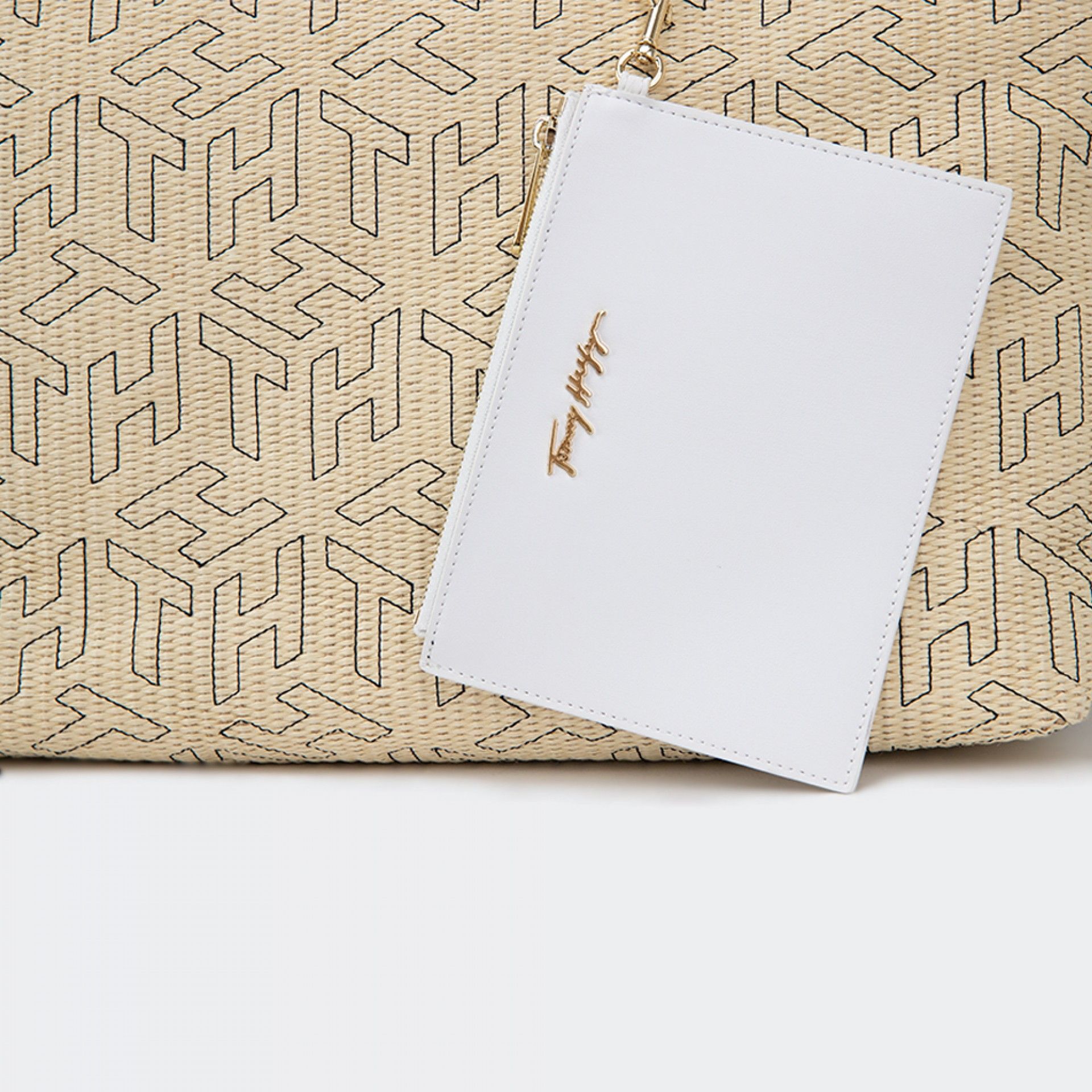 Tommy Hilfiger Monogram Straw Shoulder Bag