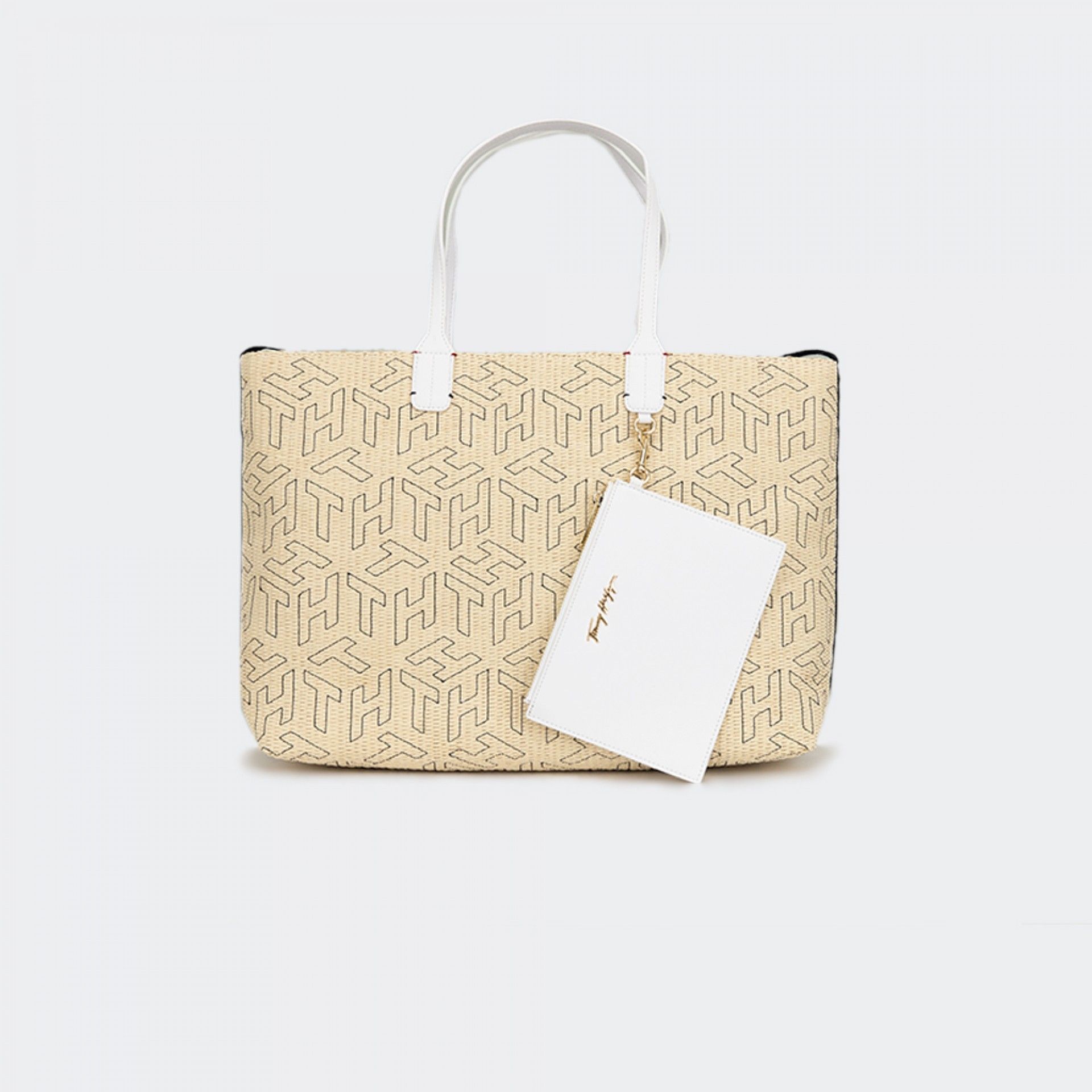 Tommy Hilfiger Monogram Straw Shoulder Bag