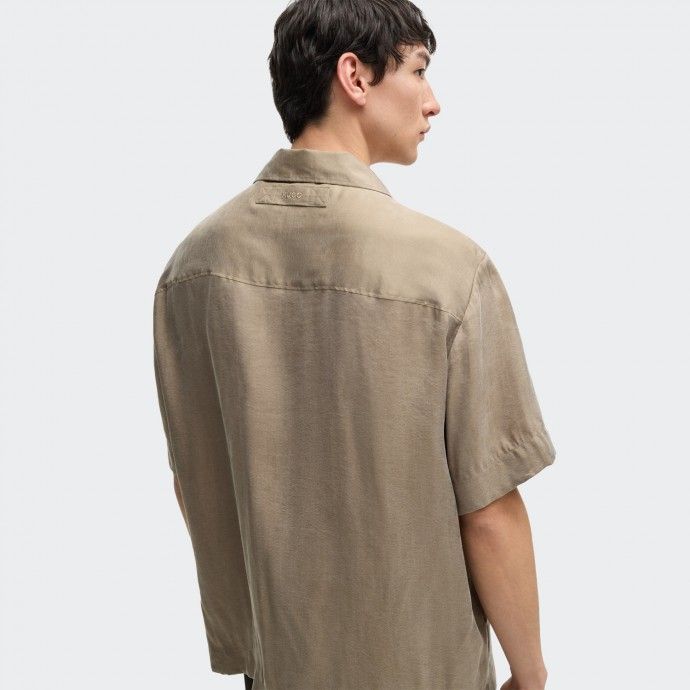 Camisa Loose Fit en Sarga Brillante Hugo