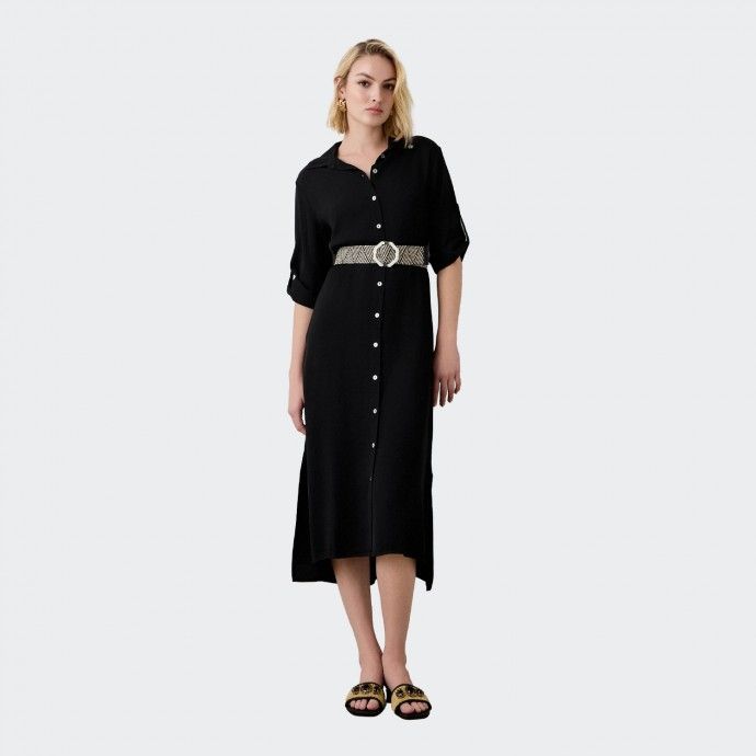 Vestido Camiseiro Midi Preto BSB