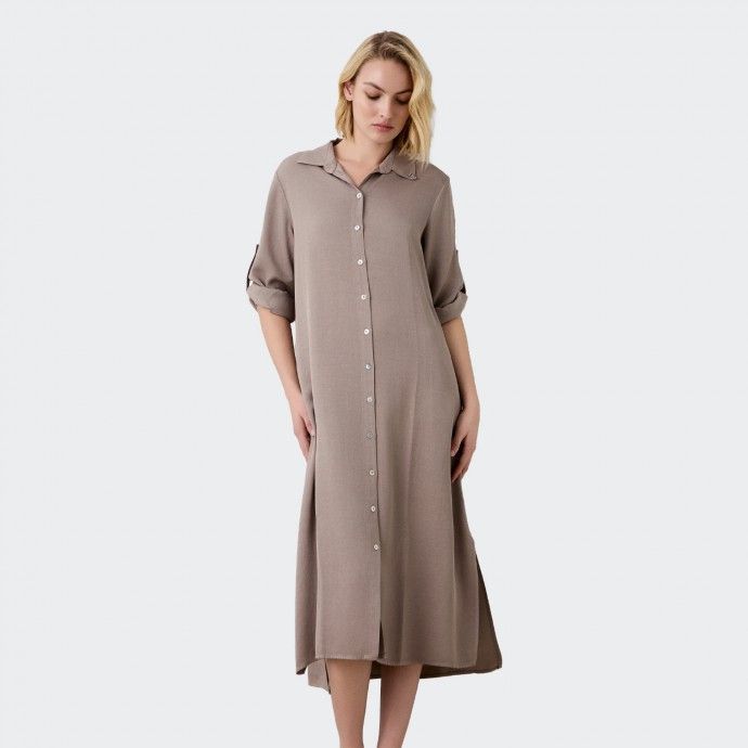 Vestido Camiseiro Midi Castanho BSB