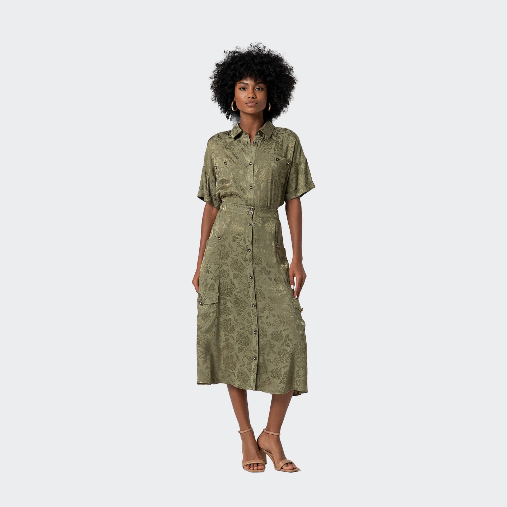 Falda Ancha Floreada Efecto Jacquard Fracomina