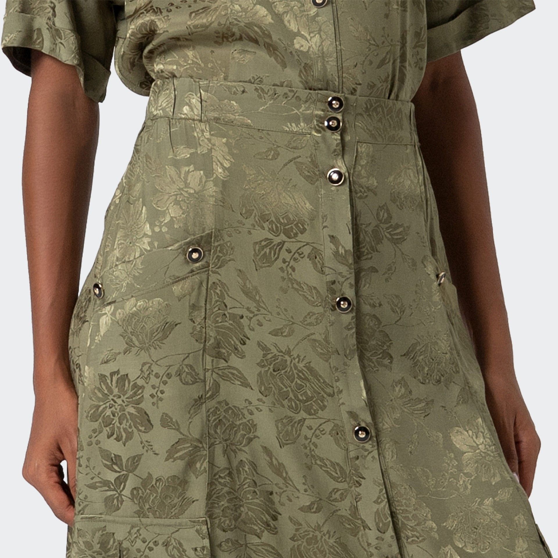 Falda Ancha Floreada Efecto Jacquard Fracomina