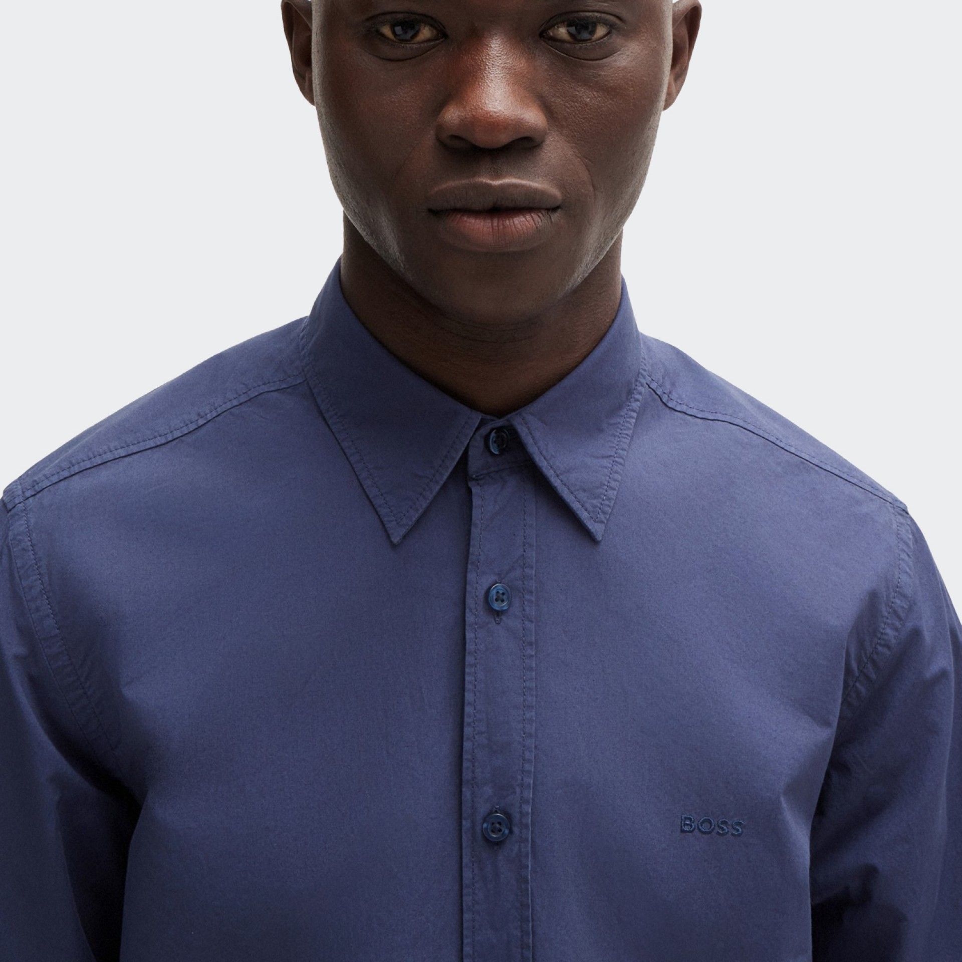 Camisa Regular Fit em Popelina de Algodão Boss