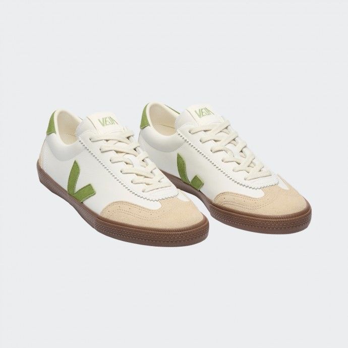 Baskets Veja Volley en cuir blanc écorce de kiwi