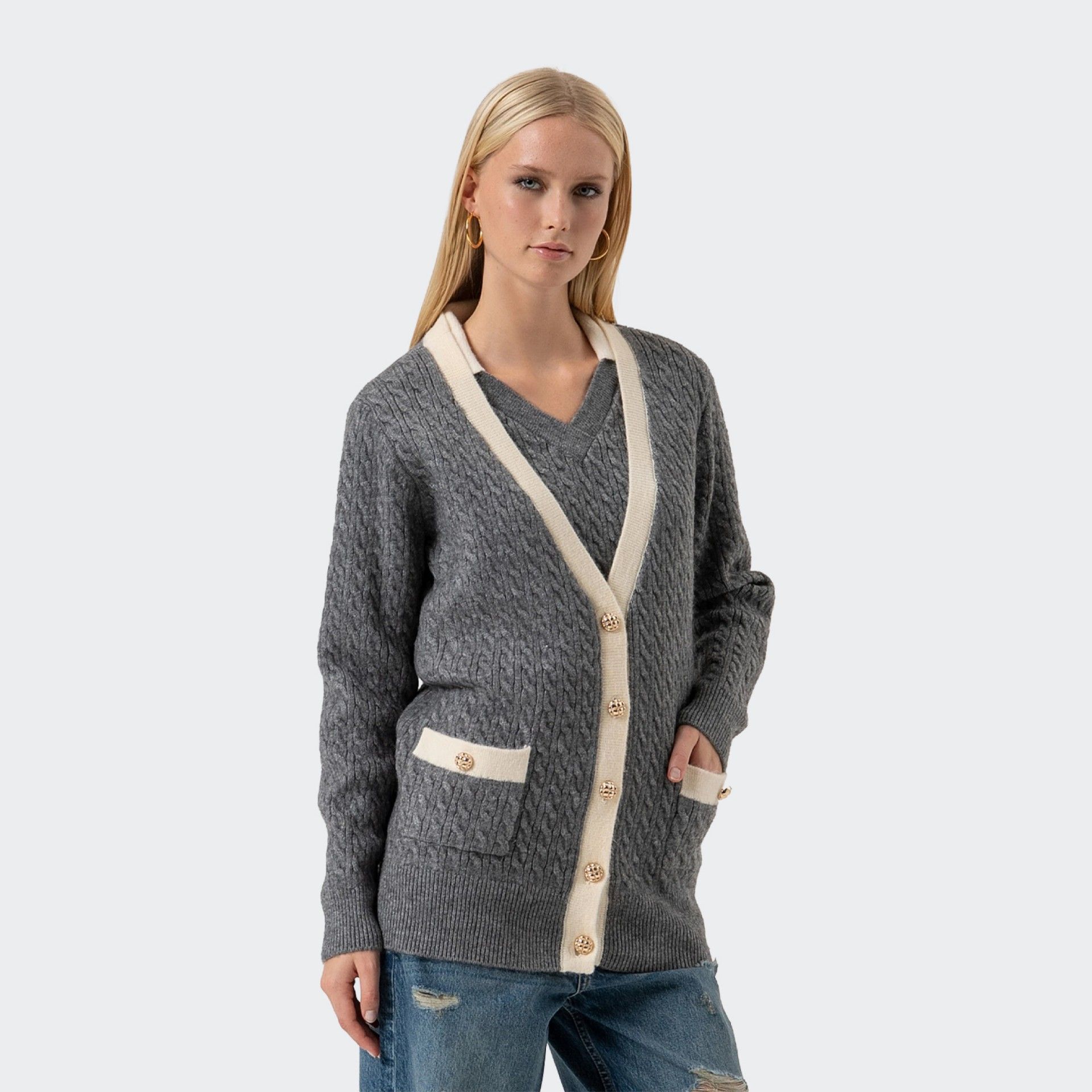 Fracomina oversized v-neck knit cardigan