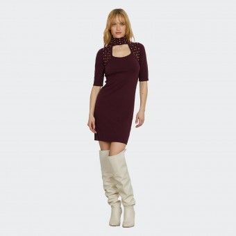 Vestido corto de manga corta con tachuelas Relish SIGUANG