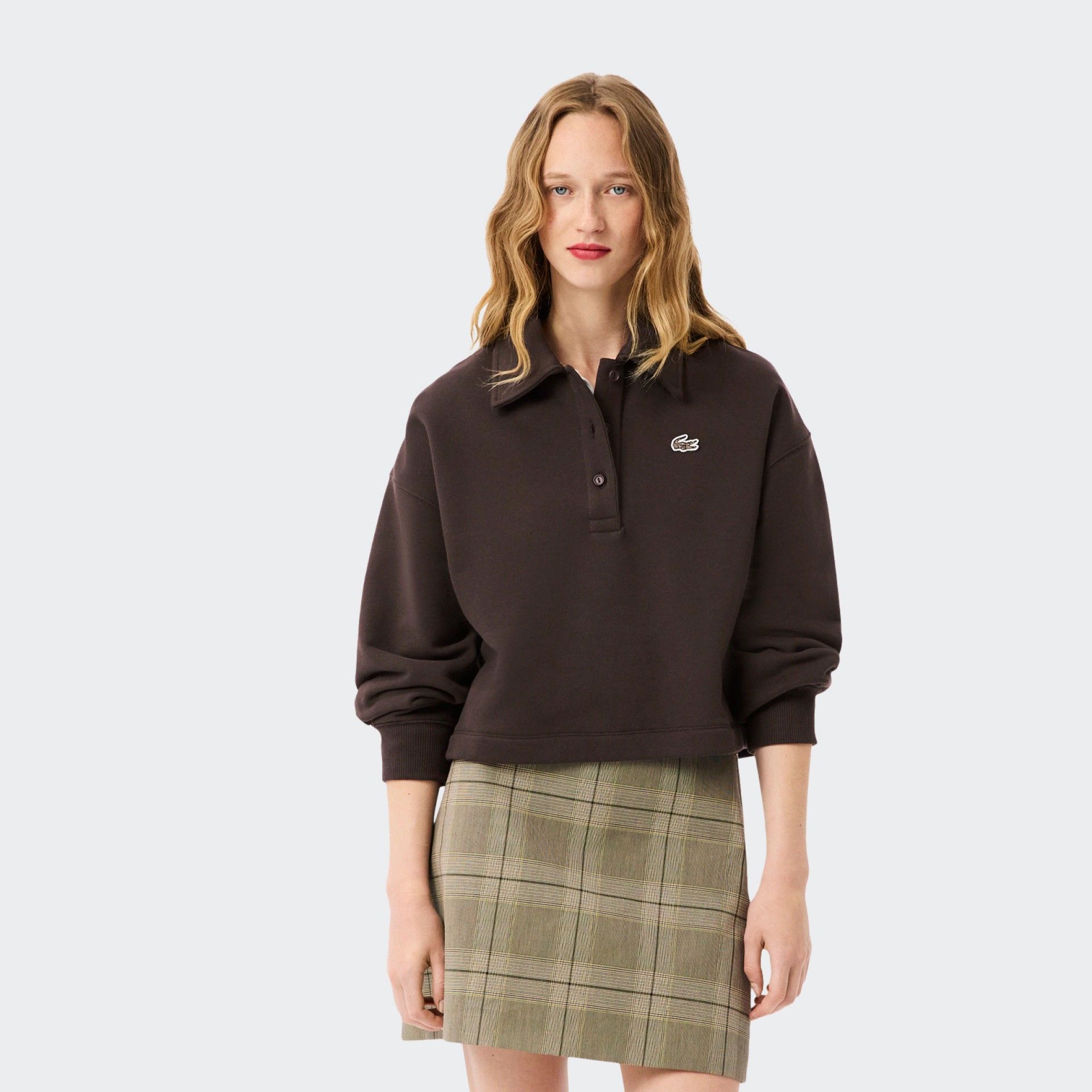 Sweatshirt com Colarinho de Polo em Velo Oversize