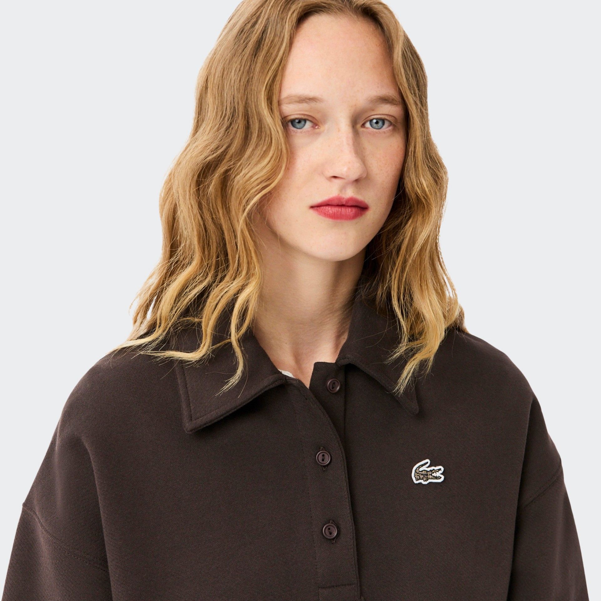 Sweatshirt com Colarinho de Polo em Velo Oversize