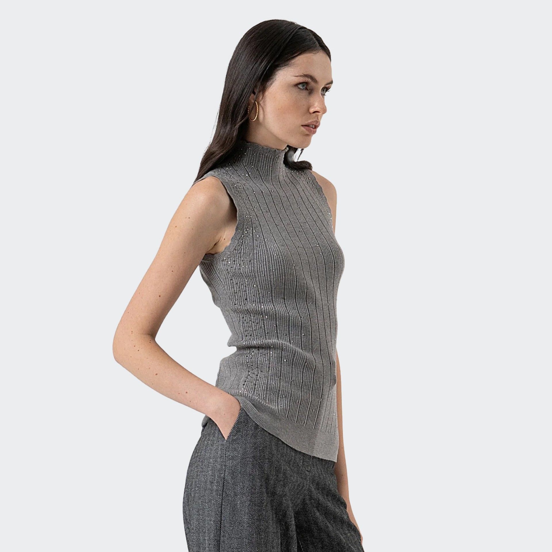 Fracomina Rhinestone Mesh Top