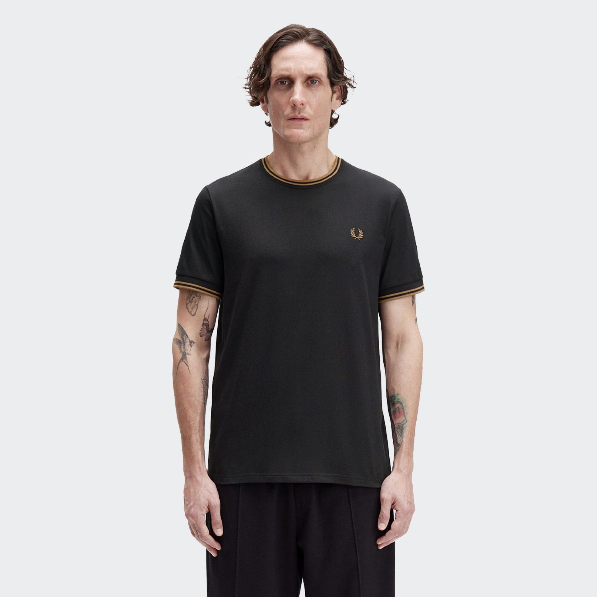 Fred Perry Twin Tipped T-Shirt in Black and Shaded Stone