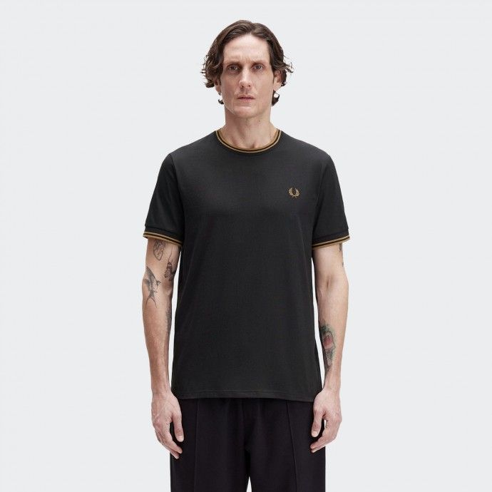 Fred Perry Twin Tipped T-Shirt in Black and Shaded Stone