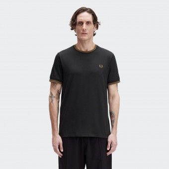 Fred Perry Twin Tipped T-Shirt in Black and Shaded Stone