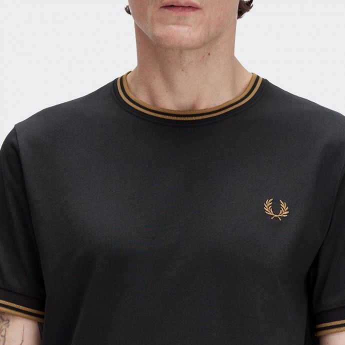 Fred Perry Twin Tipped T-Shirt in Black and Shaded Stone