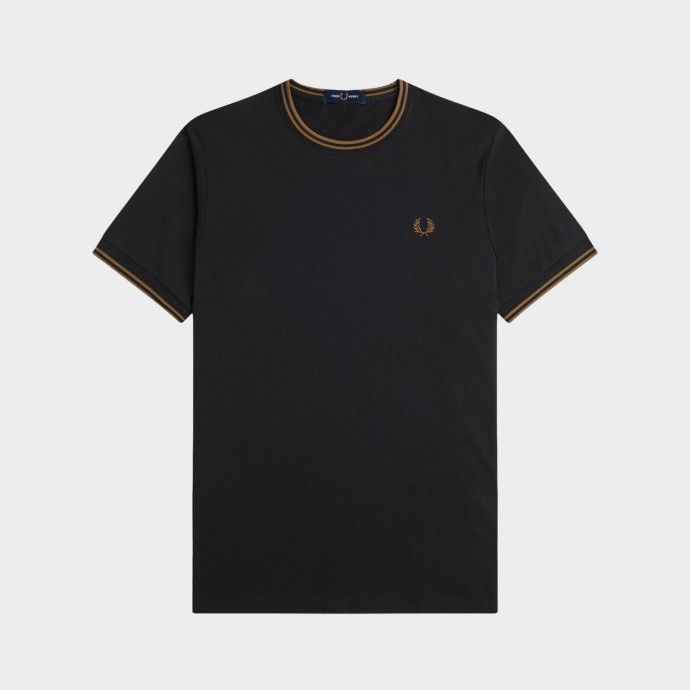 Fred Perry Twin Tipped T-Shirt in Black and Shaded Stone