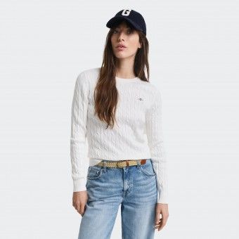 Gant round neck braided knit sweater
