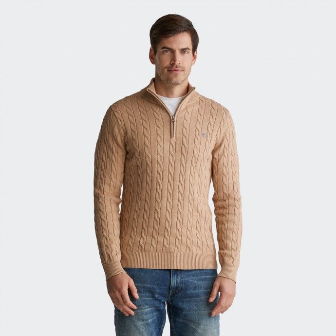 Pull en maille de coton  demi-fermeture clair Gant