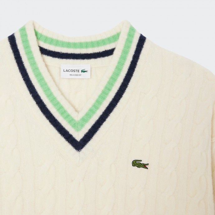 Suéter de punto de lana Lacoste con cuello en V