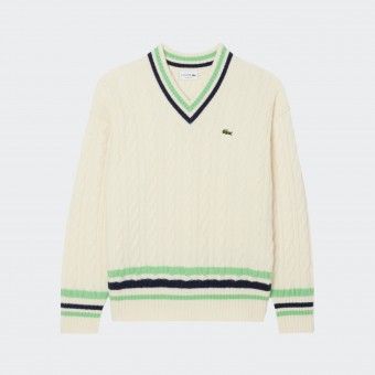 Lacoste Wool Knit Sweater with V-Neck