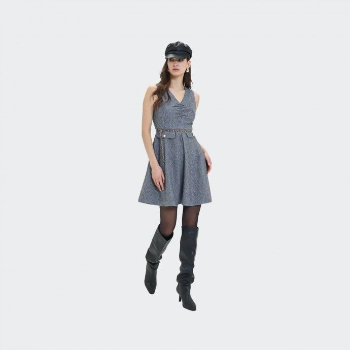 Vestido Tweed Elástico com Cinto Goa Goa
