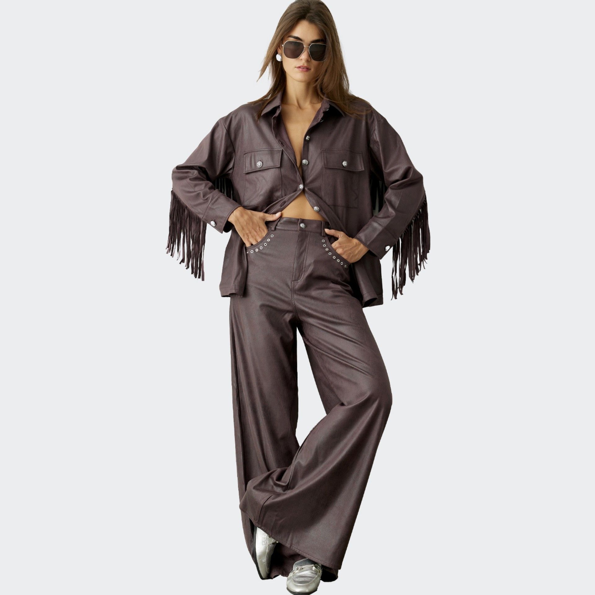 Pantalon à Pattes D'Éléphant en Cuir Synthétique BSB