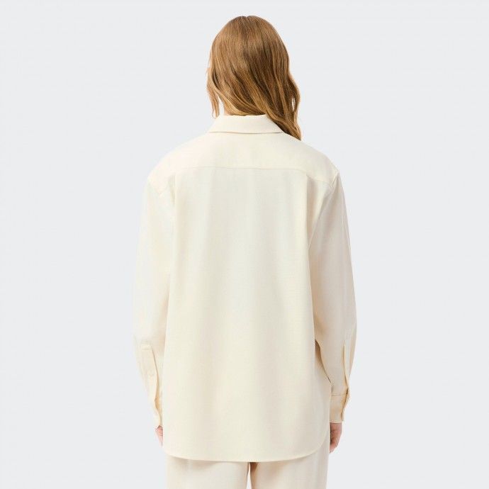 Camisa Polo de Flanela Oversize Lacoste Bege