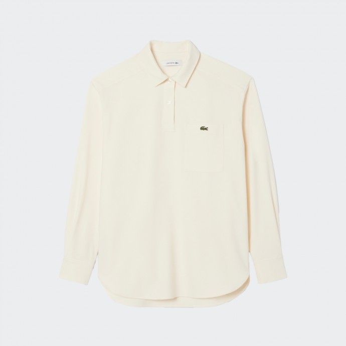 Camisa Polo de Flanela Oversize Lacoste Bege
