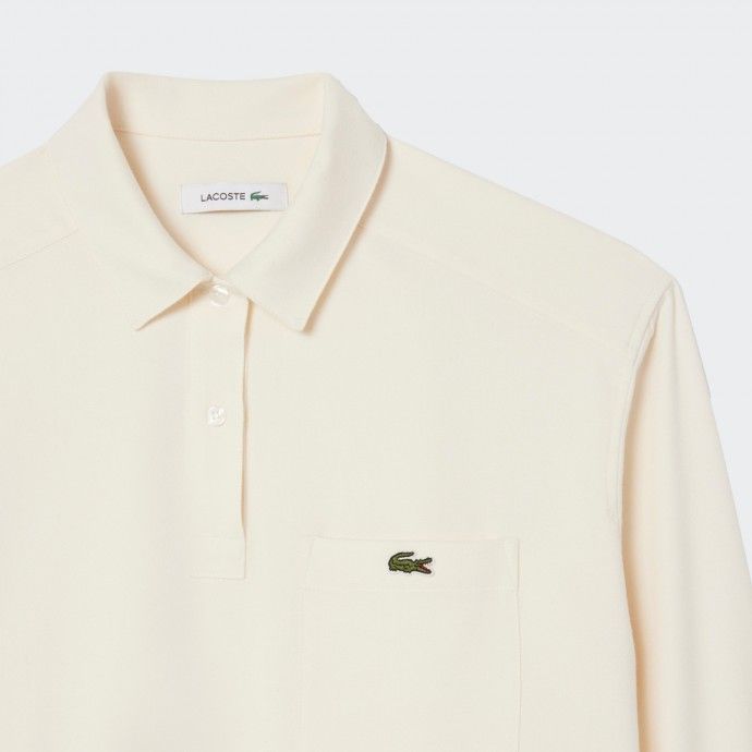 Camisa Polo de Flanela Oversize Lacoste Bege