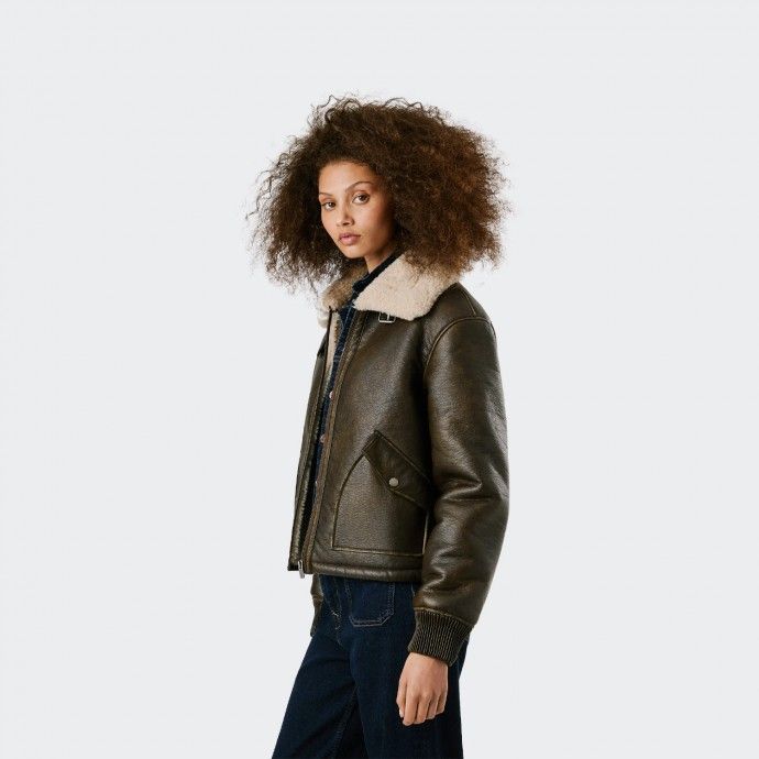 Pepe Jeans Leather Effect Bomber Jacket