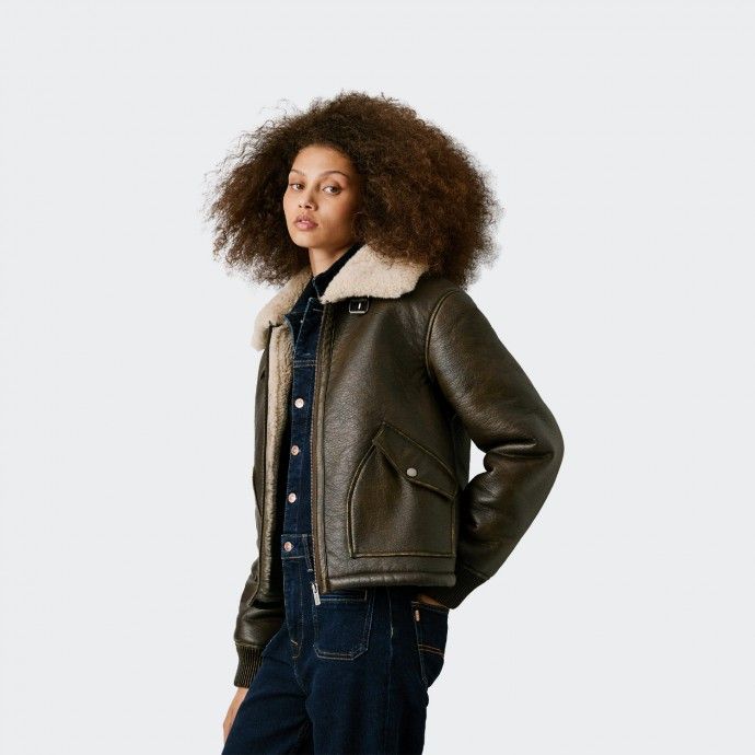 Pepe Jeans Leather Effect Bomber Jacket