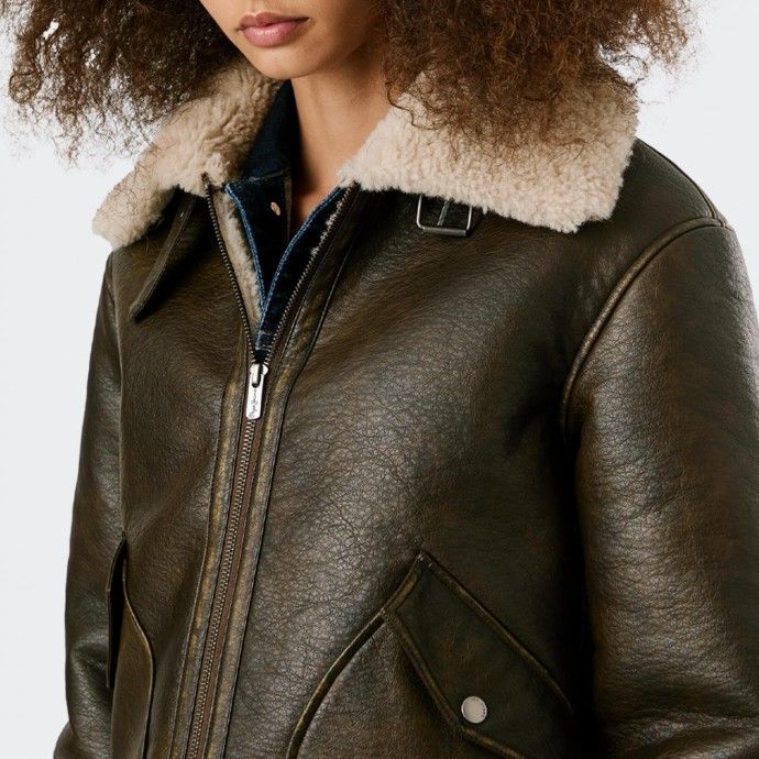 Pepe Jeans Leather Effect Bomber Jacket