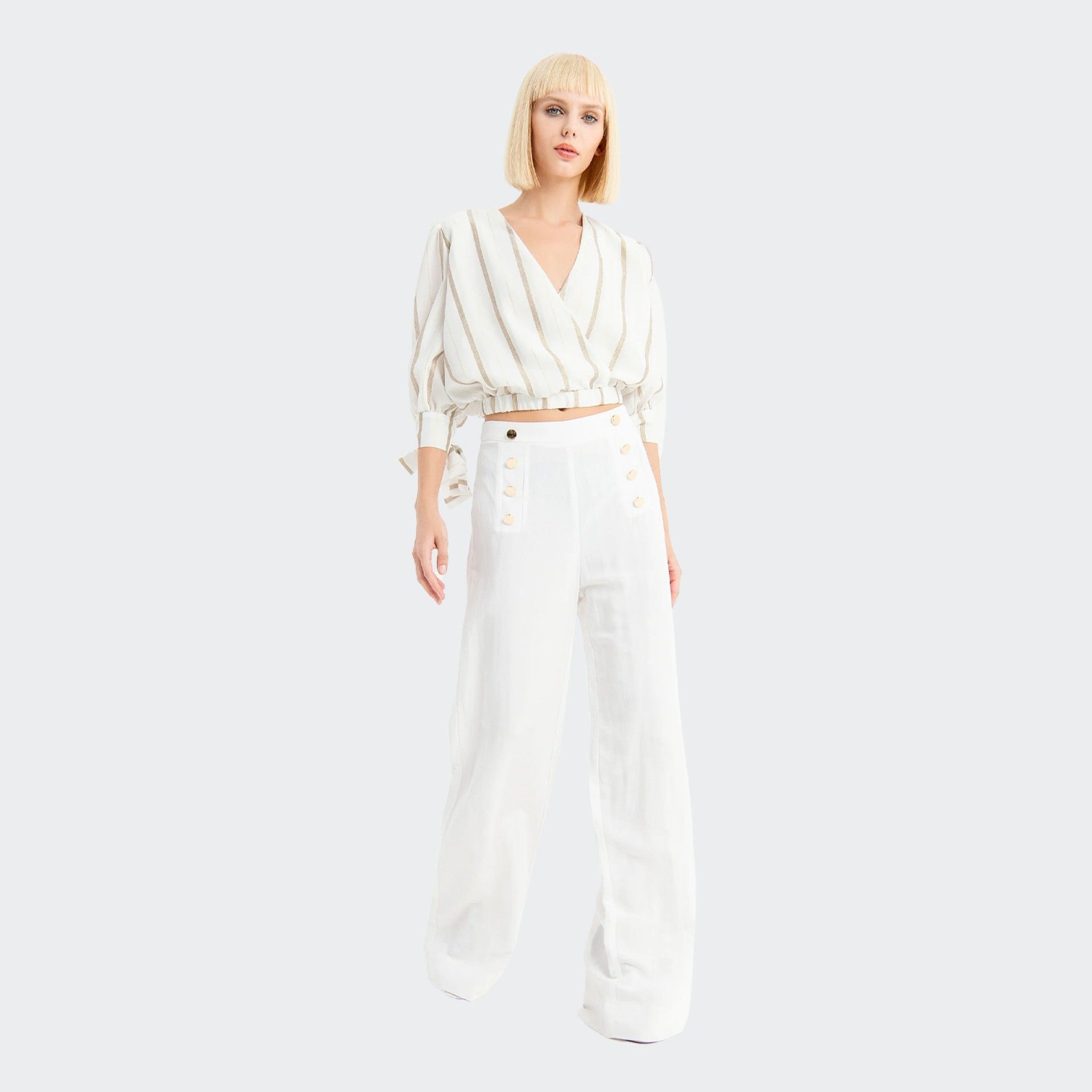 Pantalon palazzo taille haute Fracomina avec boutons dorés