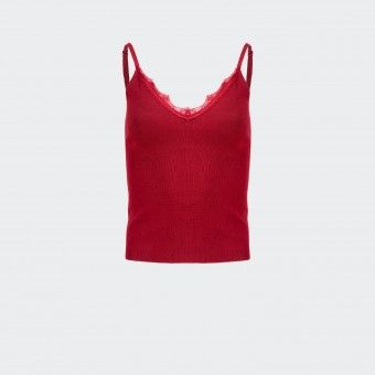 Ribbed Strap Top with Fracomina Lace Ribbed Strap Top with Fracomina Lace