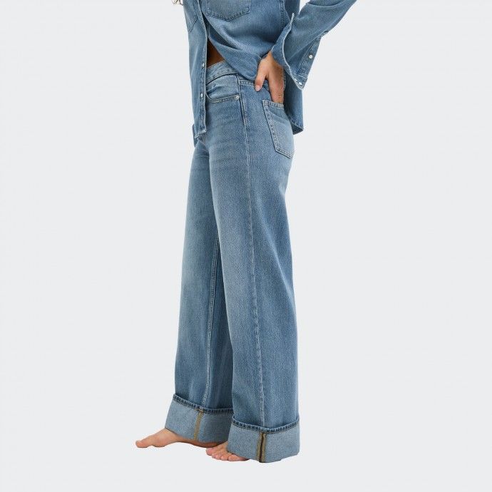 Pantalon en jean � jambes larges avec revers et taille haute JJXX JXTOKYO