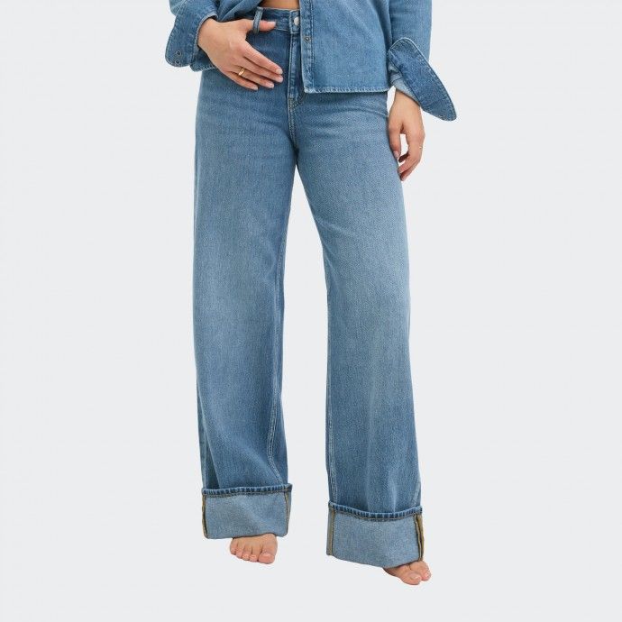 Pantalon en jean � jambes larges avec revers et taille haute JJXX JXTOKYO