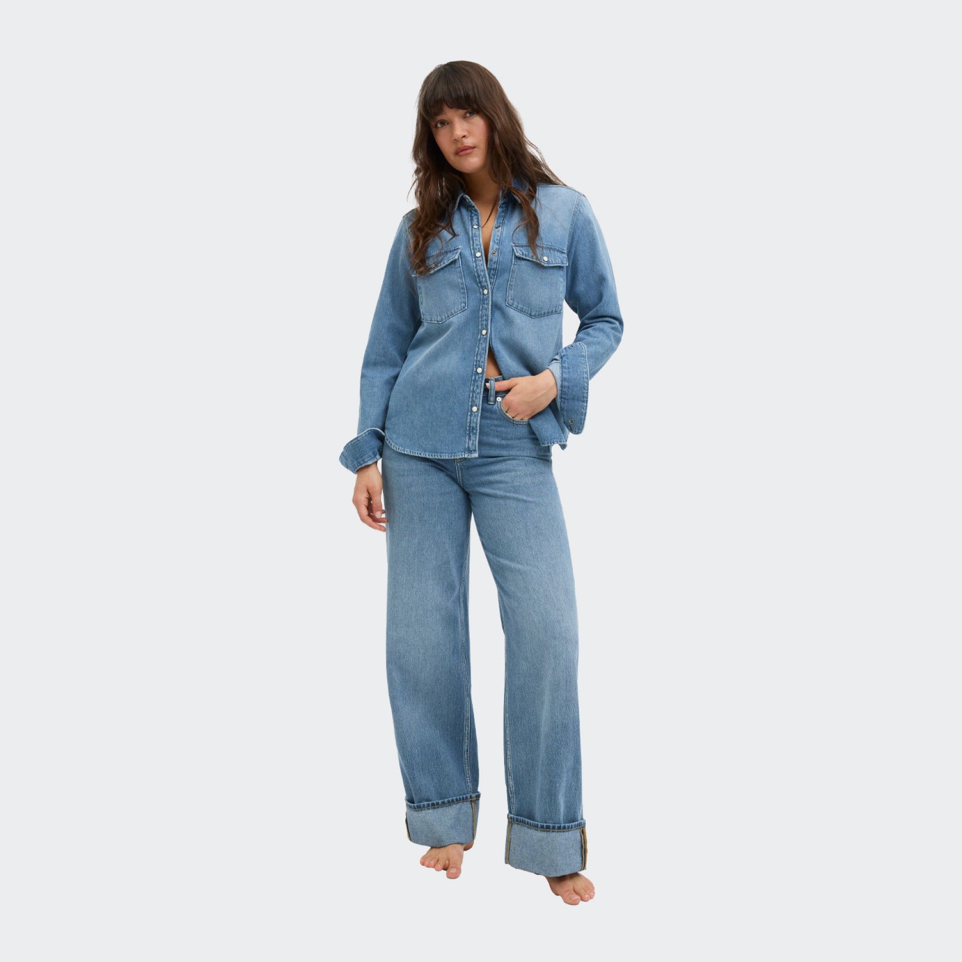 Pantalones vaqueros de pierna ancha con vuelta y cintura alta JJXX JXTOKYO