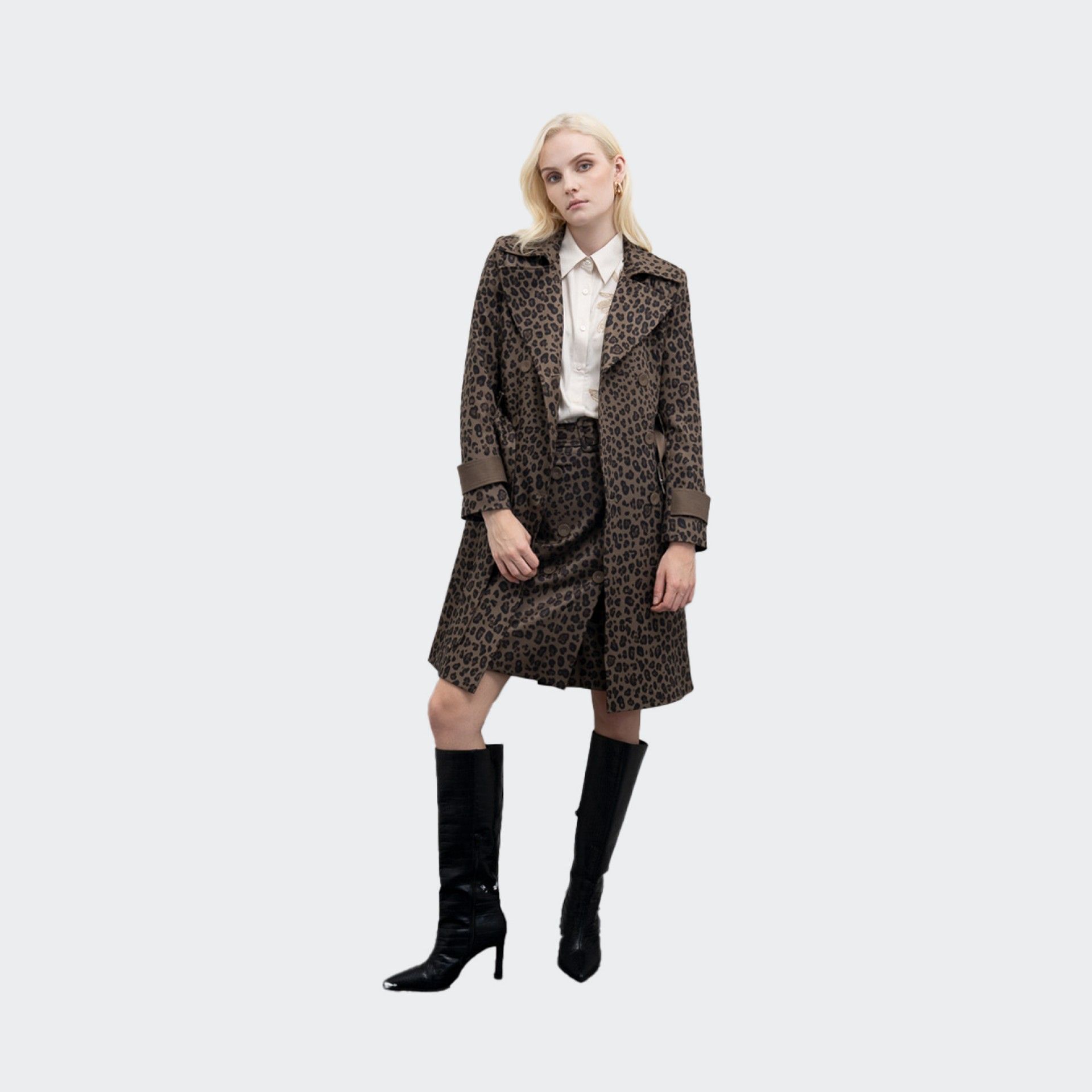 Casaco Trench Coat com Padrão Leopardo Goa Goa