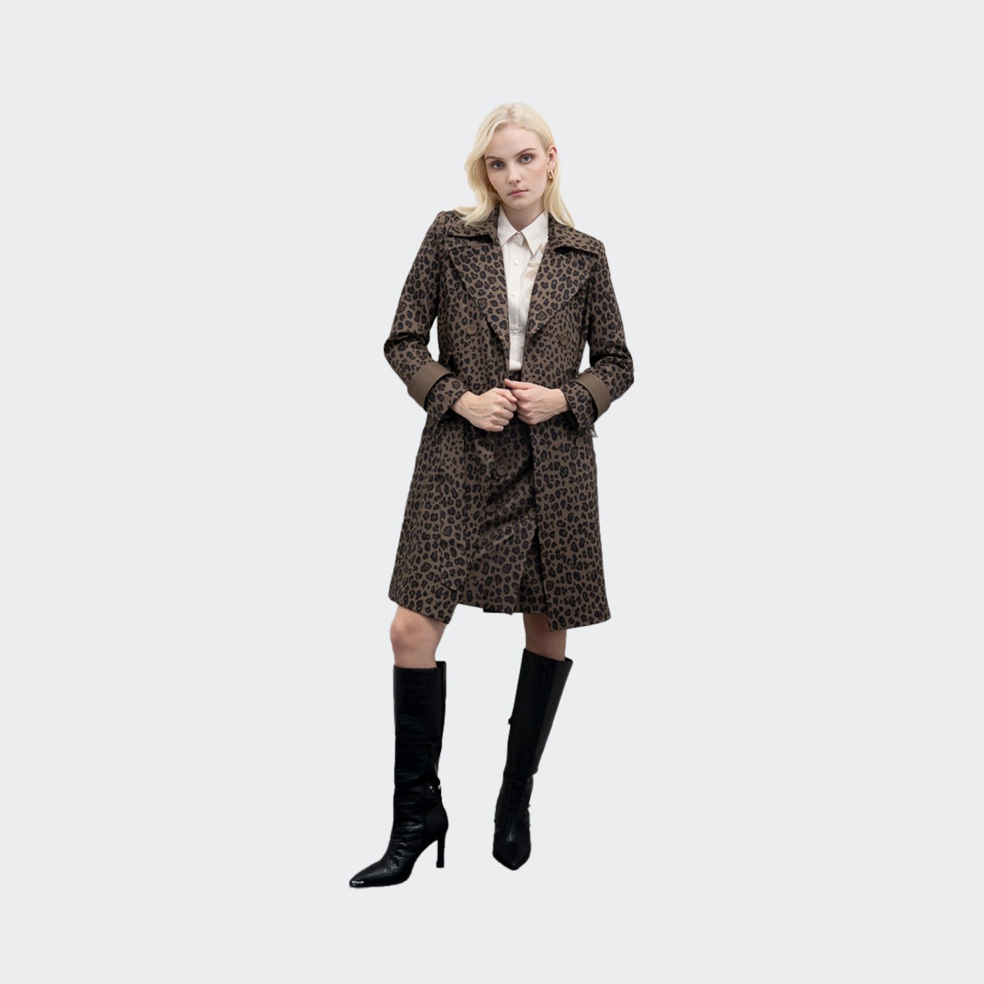 Casaco Trench Coat com Padrão Leopardo Goa Goa