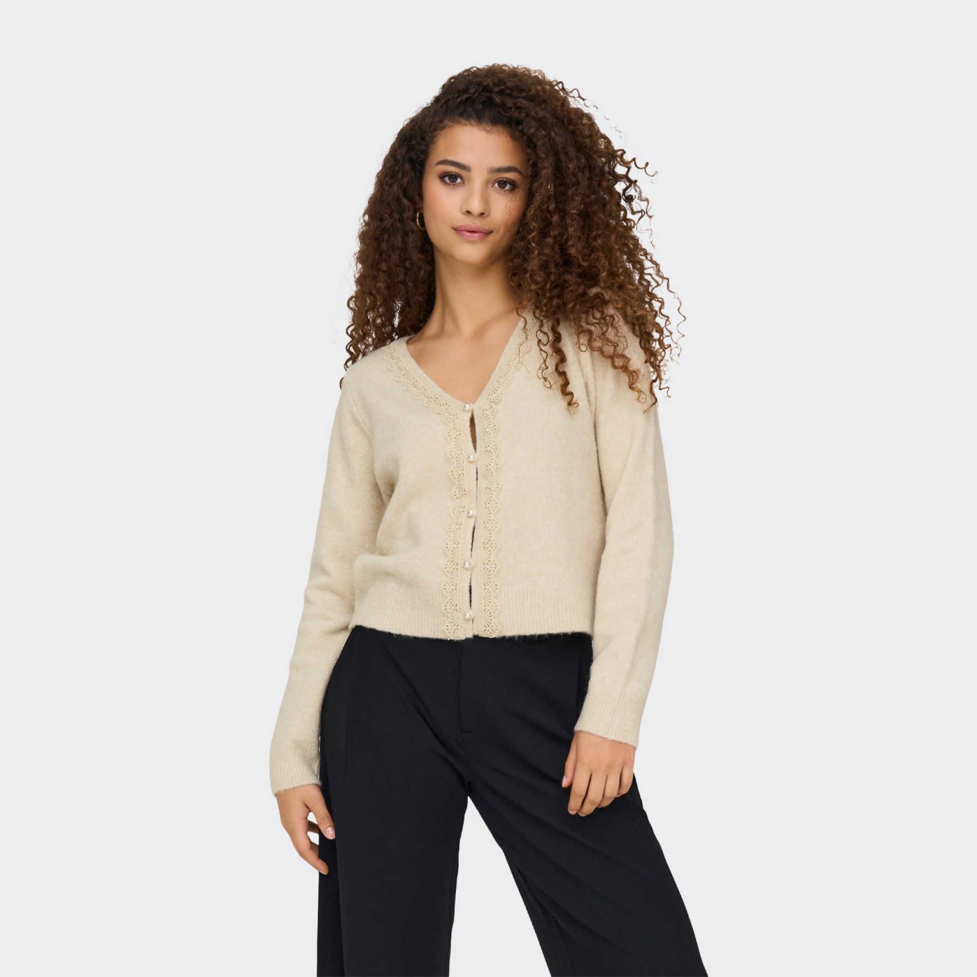 Cardigan de Punto con Detalle de Encaje JDY