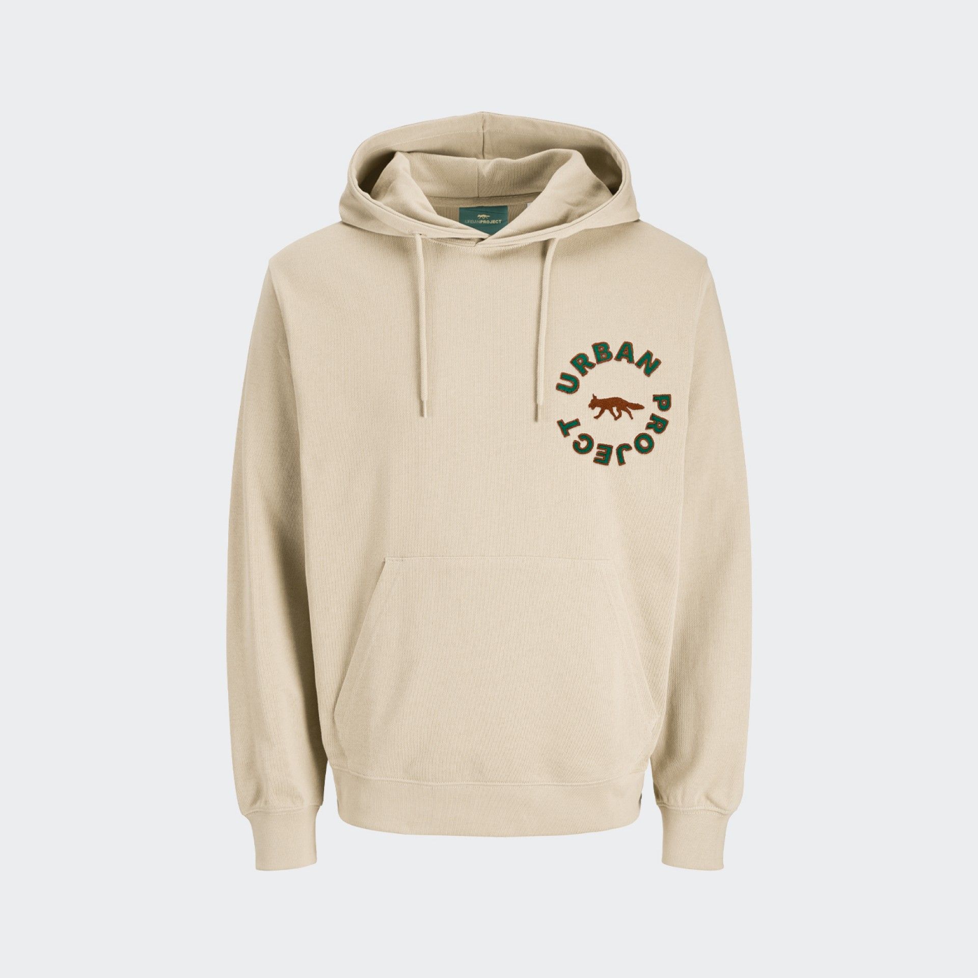 Urban Project Loose Fit Beige Hoodie Embroidery