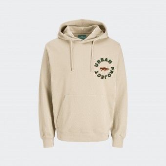 Urban Project Loose Fit Beige Hoodie Embroidery