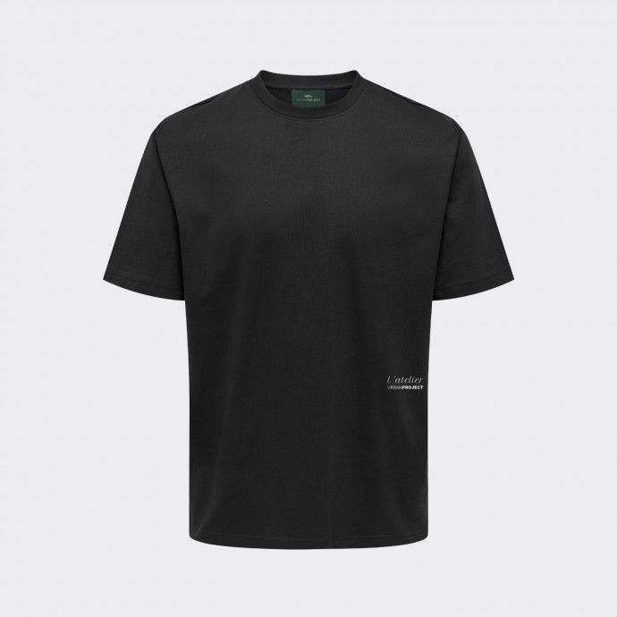 Camiseta Loose Fit Urban Project Estampada y Bordada Negro