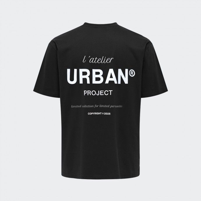 Camiseta Loose Fit Urban Project Estampada y Bordada Negro