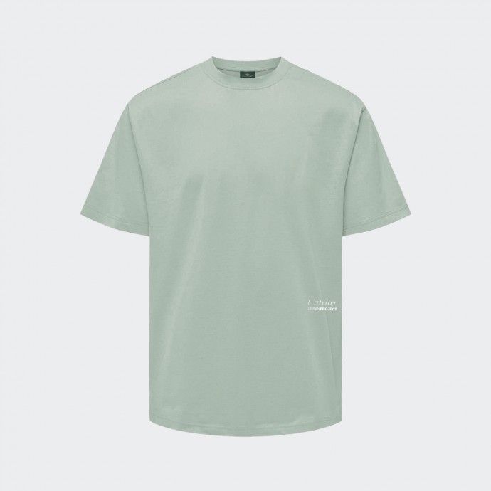 Loose Fit Green T-shirt with Urban Project Print and Embroidery