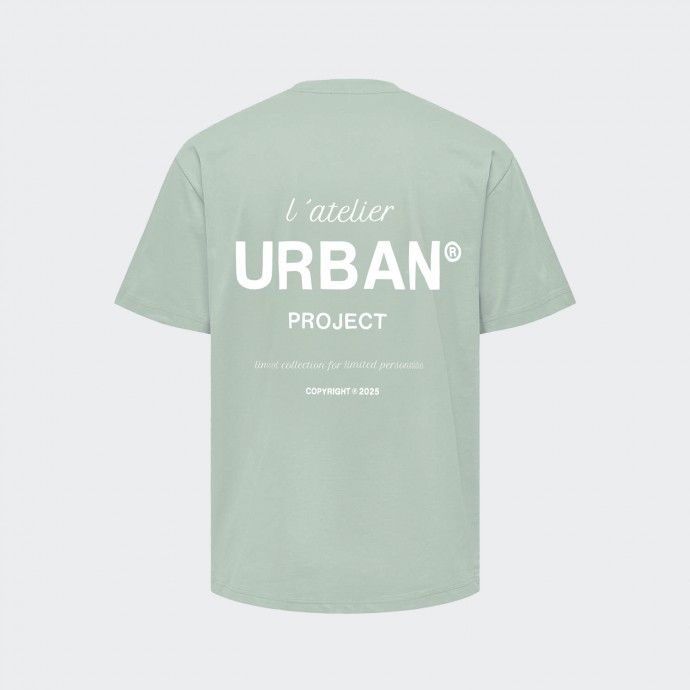 Loose Fit Green T-shirt with Urban Project Print and Embroidery