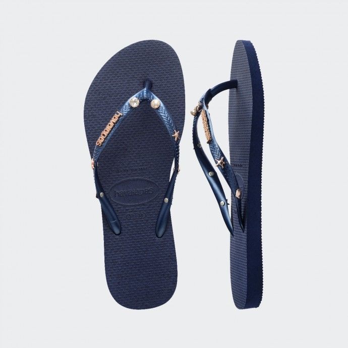 Havaianas Slim Luxury Aqua Navy Blue Flip Flops