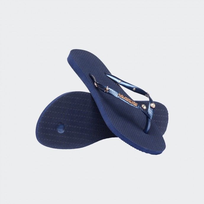 Havaianas Slim Luxury Aqua Navy Blue Flip Flops