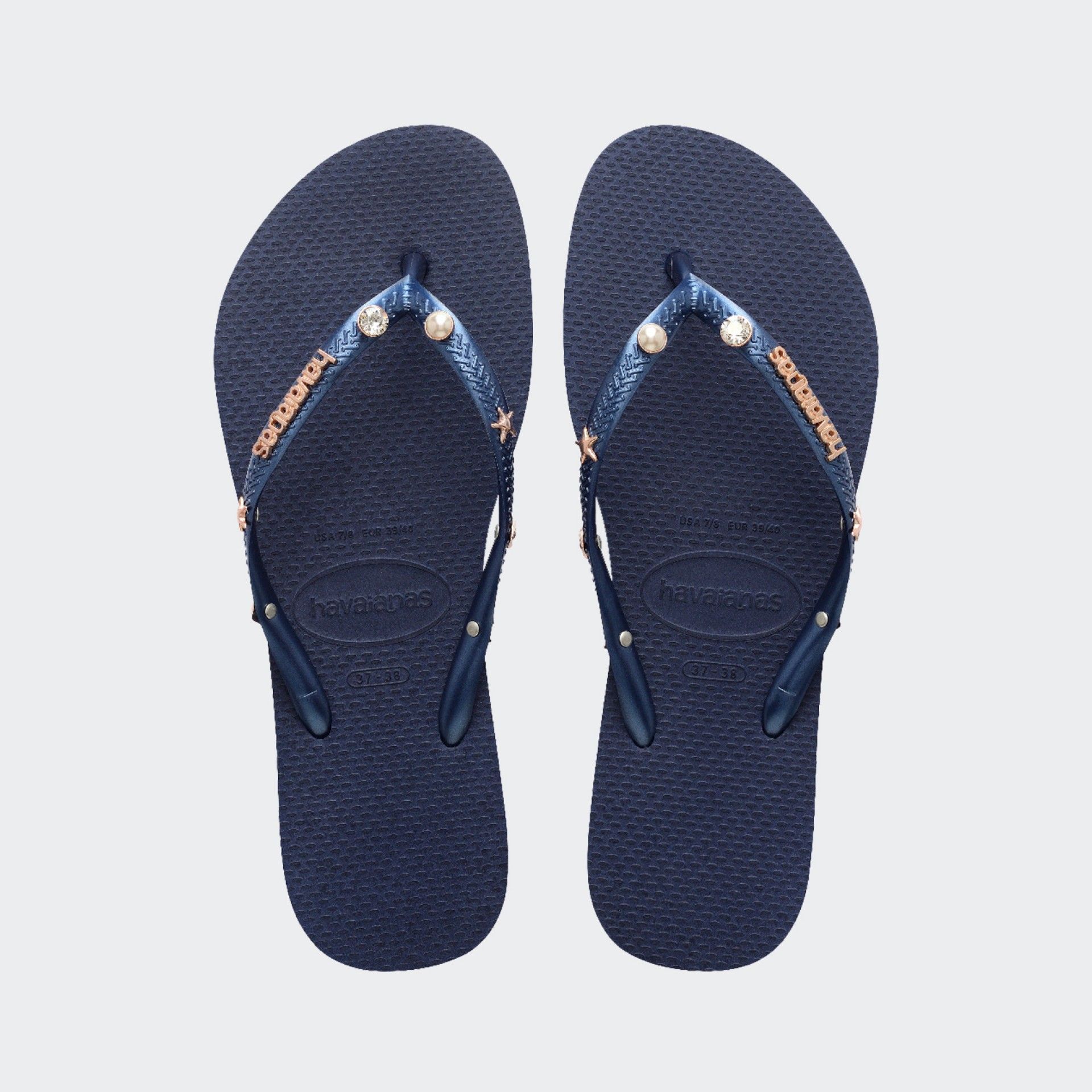 Havaianas Slim Luxury Aqua Navy Blue Flip Flops