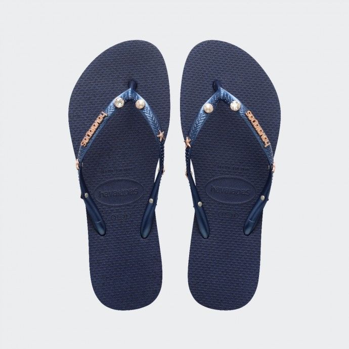Havaianas Slim Luxury Aqua Navy Blue Flip Flops