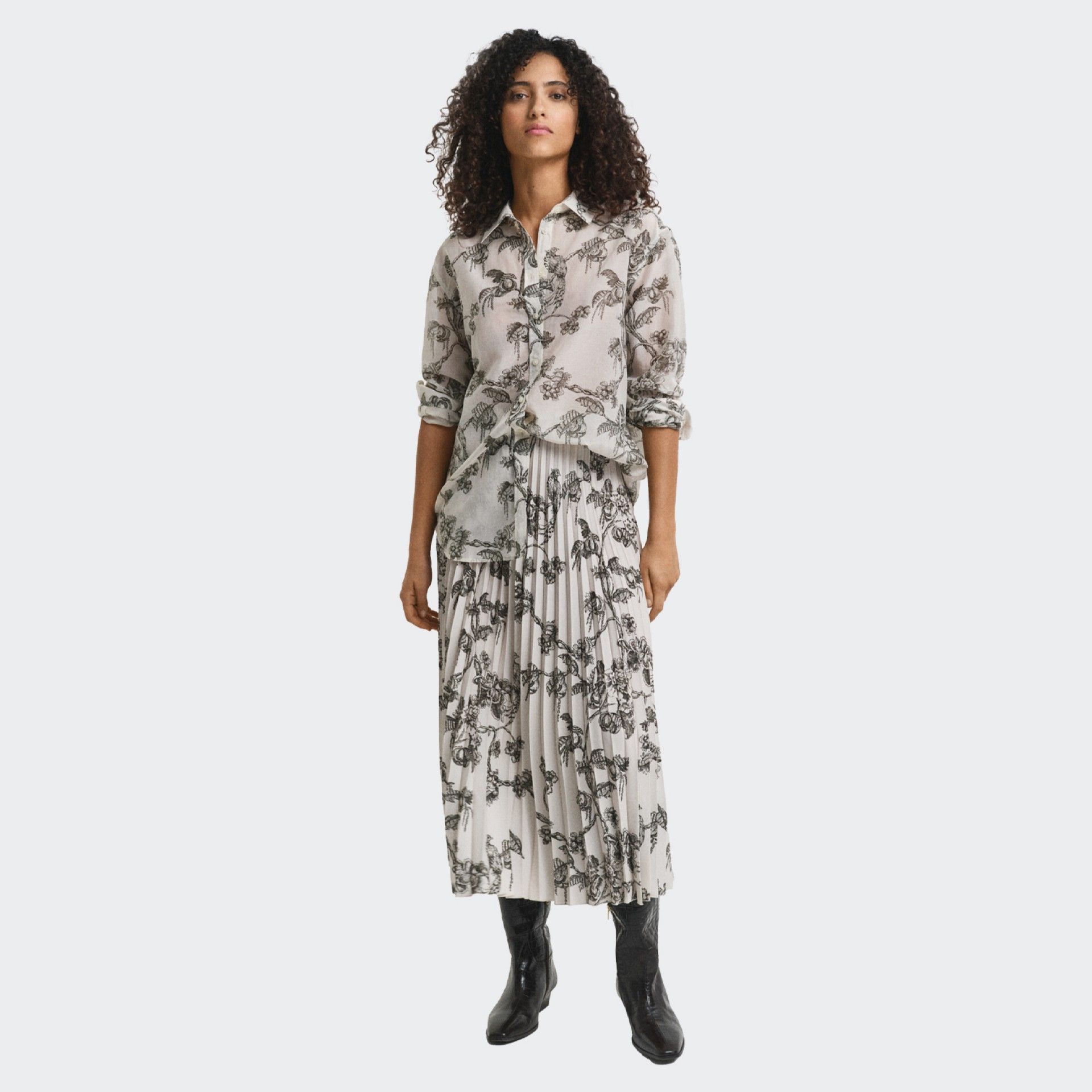 Long pleated skirt with Tree Gant print